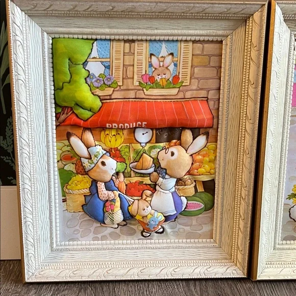 VINTAGE set of 2 Creative Circle Market Time bunny stitch & stuff kit 3D framed - Picture 3 of 17